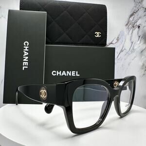 New CHANEL Eyeglasses CH3490 C622 Black 53mm Glasses Butterfly Gold CC Womens